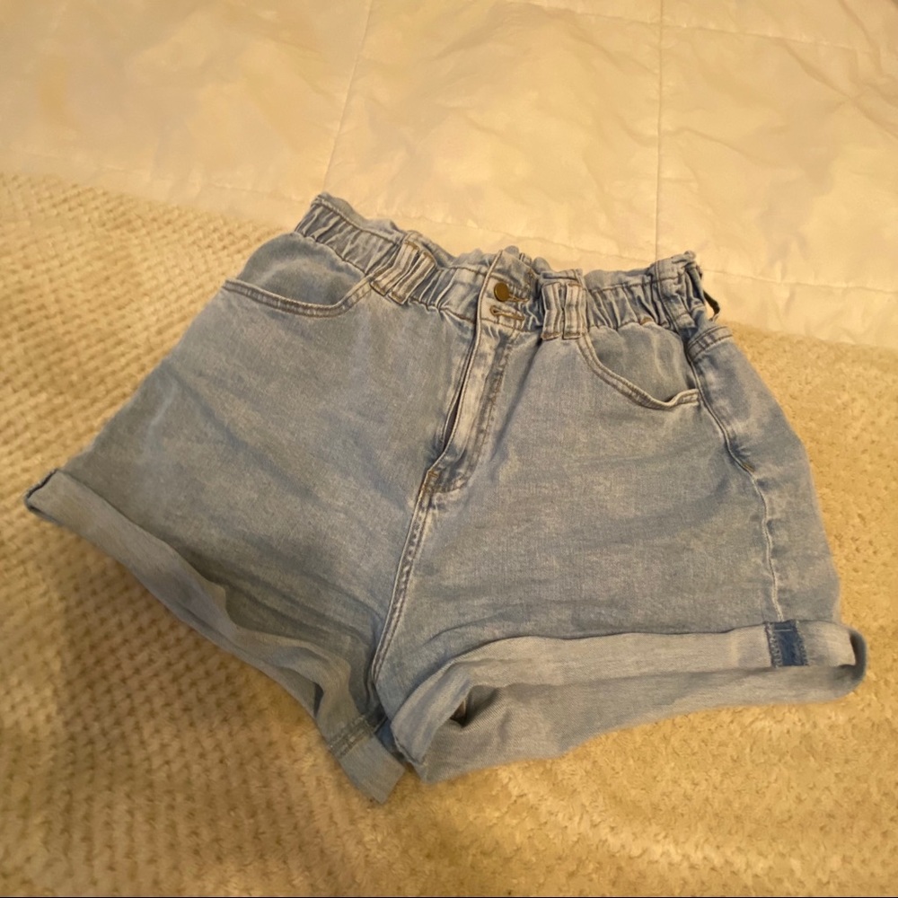 Cuffed light washed denim shorts